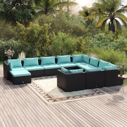 Garden Lounge Set Black PE Rattan Large Modular