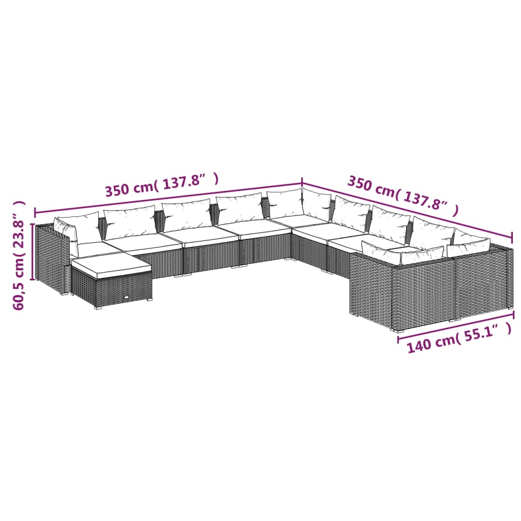 Garden Lounge Set Brown PE rattan Large Modular