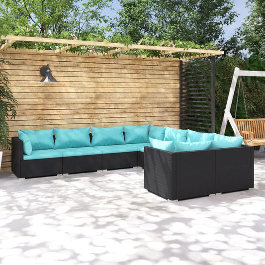 Garden Lounge Set Poly rattan black, Water blue
