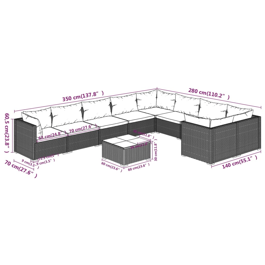 Garden Lounge Set Black, Water Blue