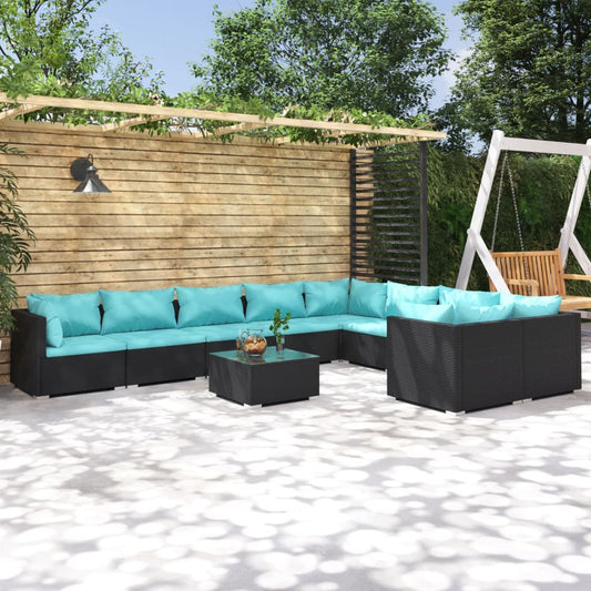 Garden Lounge Set Black, Water Blue
