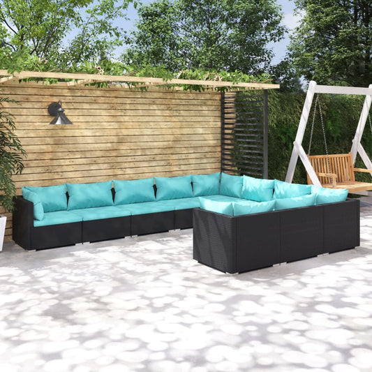 Garden Lounge Set Black PE rattan, powder-coated steel, plastic