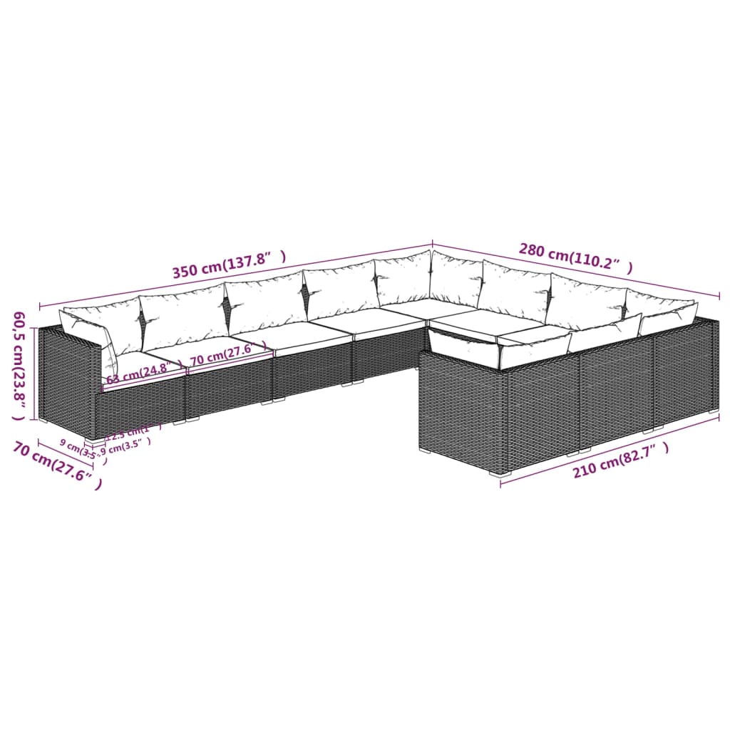 Garden Lounge Set Poly Rattan Color: Brown, Cushion Color: Cinnamon Red