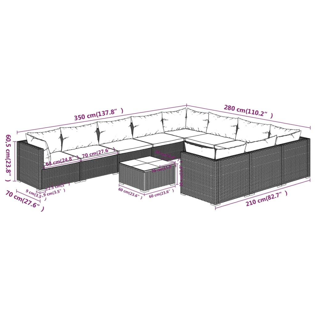 Garden Lounge Set Brown PE rattan Large Modular