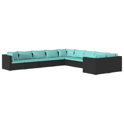 Garden Lounge Set Black PE Rattan Large Modular