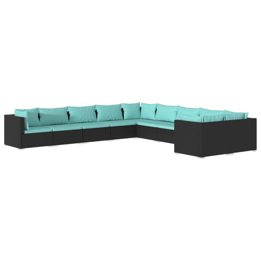 Garden Lounge Set Black PE Rattan Large Modular