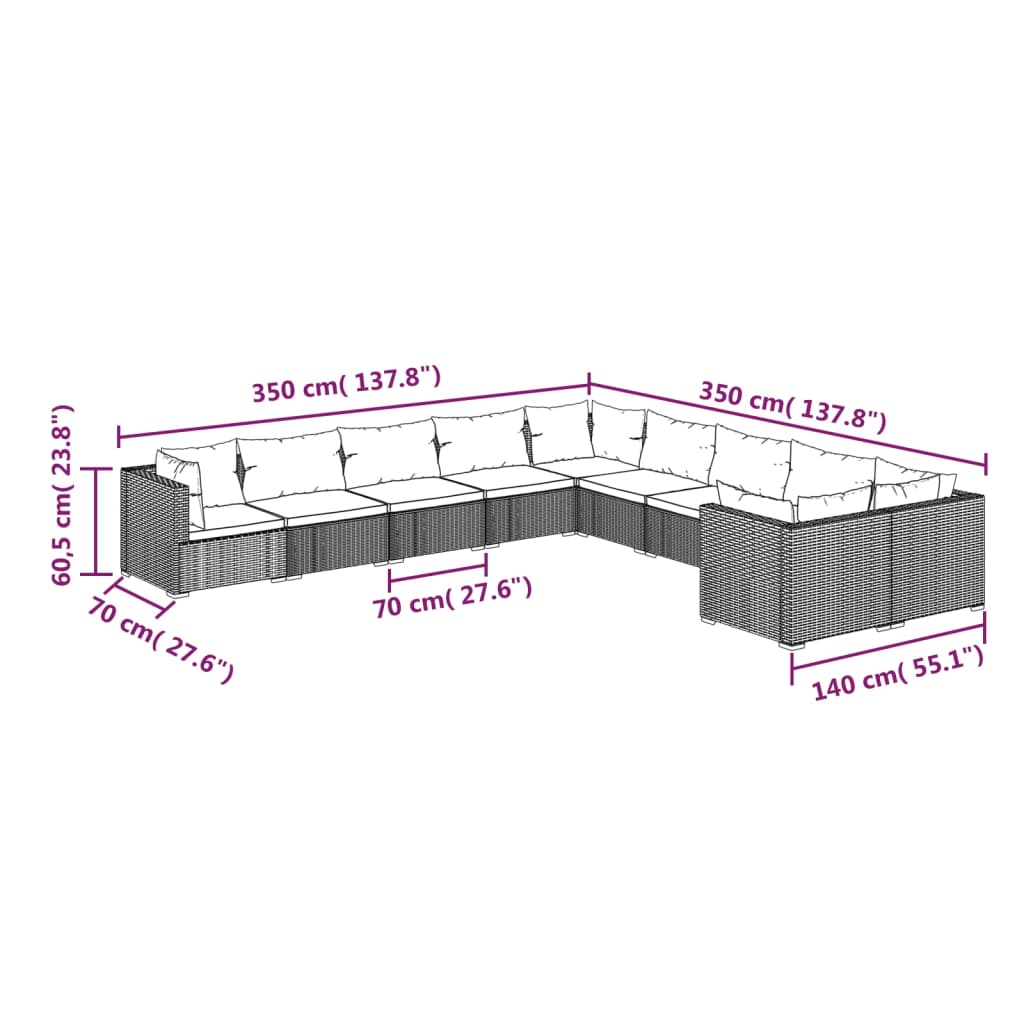 Garden Lounge Set Brown PE rattan Large Modular