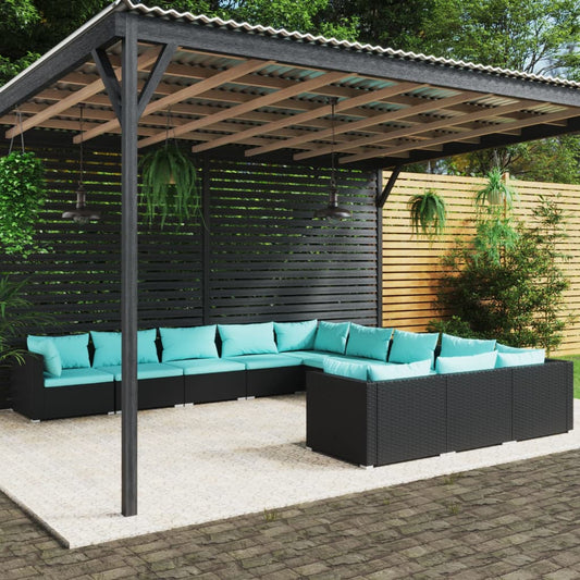 Garden Lounge Set Black and Water Blue