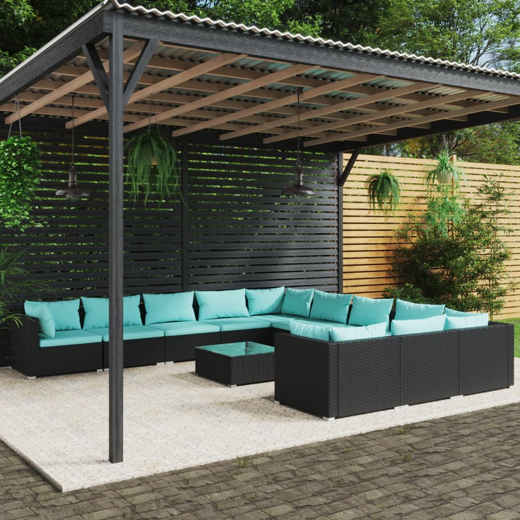 Garden Lounge Set Black PE rattan 12 Piece Set Modular