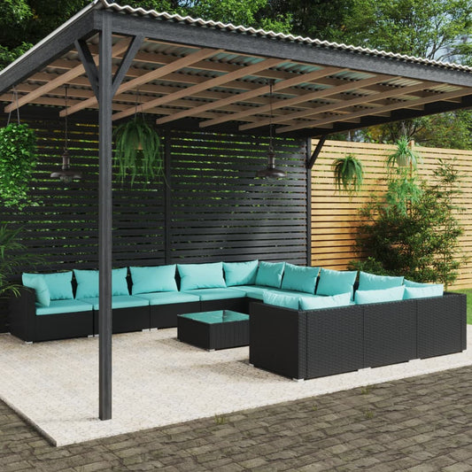 Garden Lounge Set Black PE rattan 12 Piece Set Modular
