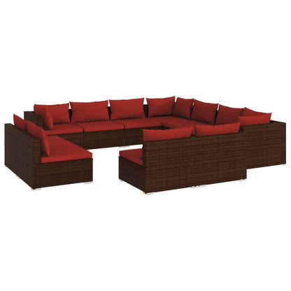 Garden Lounge Set Brown PE Rattan, Powder-Coated Steel, Plastic