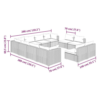 Garden Lounge Set Brown PE Rattan, Powder-Coated Steel, Plastic