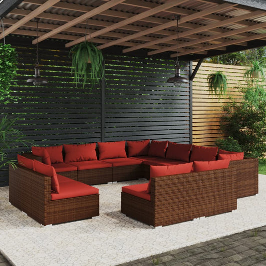 Garden Lounge Set Brown PE Rattan, Powder-Coated Steel, Plastic