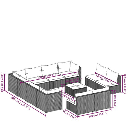 Garden Lounge Set Brown PE Rattan Large Modular