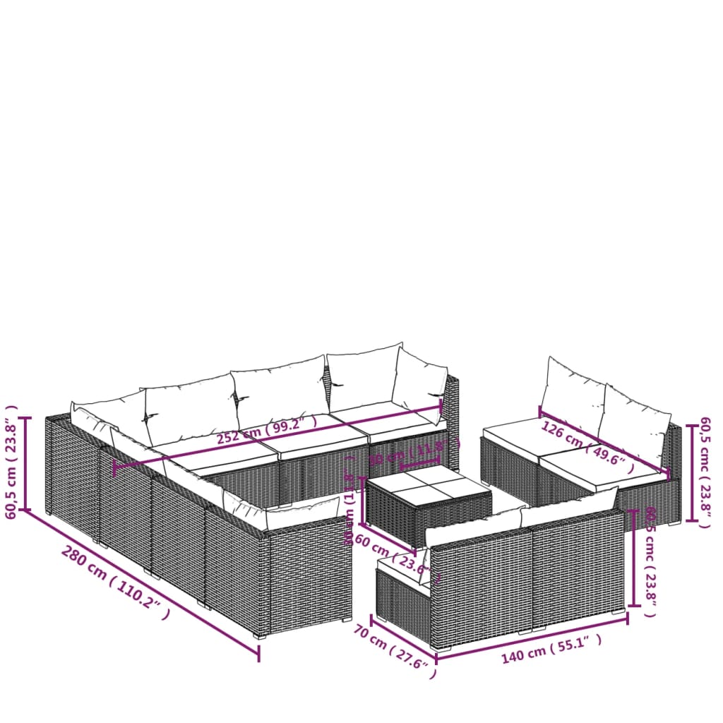 Garden Lounge Set Brown PE Rattan Large Modular