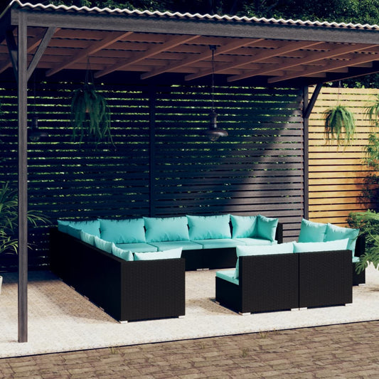 Garden Lounge Set Black PE rattan Large Modular