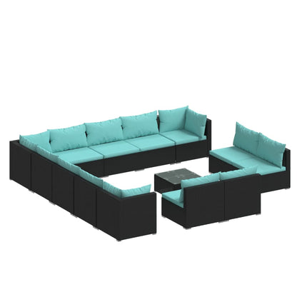 Garden Lounge Set Black PE Rattan Large Garden Lounge Set