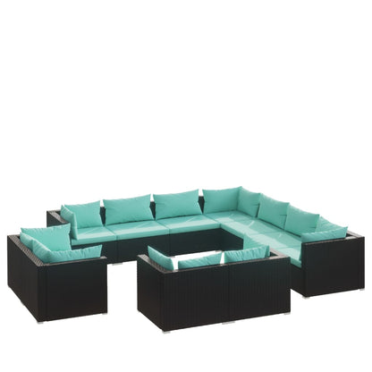 Garden Lounge Set Black PE rattan, powder-coated steel Medium