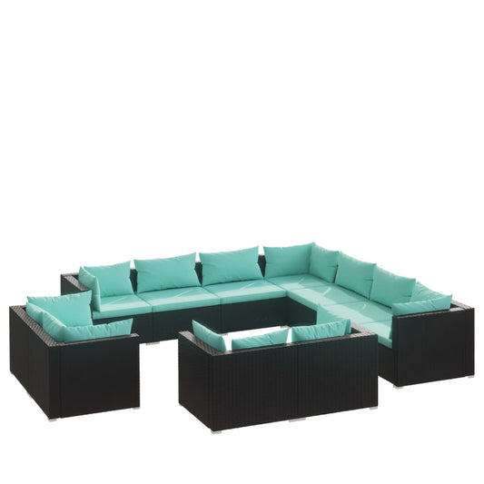 Garden Lounge Set Black PE rattan, powder-coated steel Medium