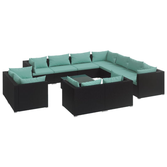 Garden Lounge Set Black, Water Blue