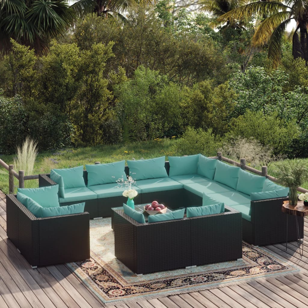 Garden Lounge Set Black, Water Blue