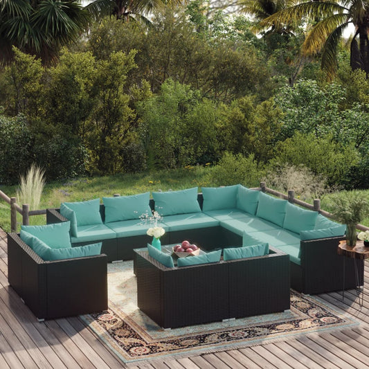 Garden Lounge Set Black, Water Blue