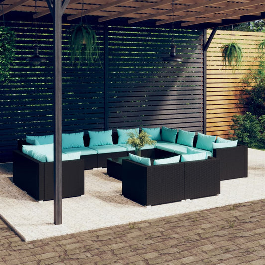 Garden Lounge Set Black with water blue cushions