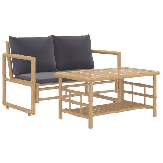 Garden Lounge Set Dark Grey Bamboo, Polyester Medium
