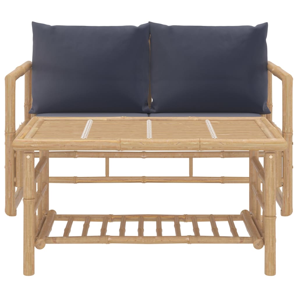 Garden Lounge Set Dark Grey Bamboo, Polyester Medium