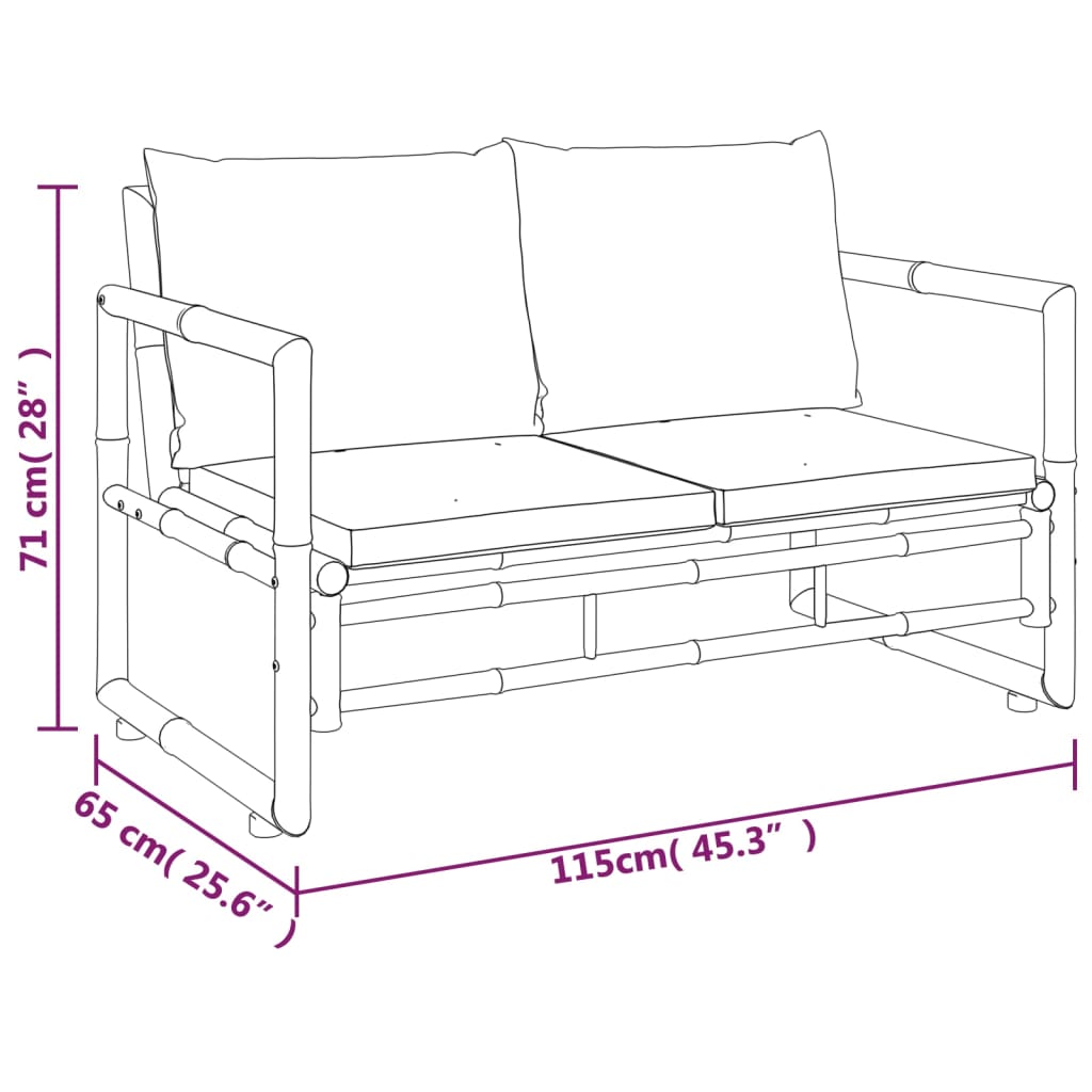 Garden Lounge Set Dark Grey Bamboo, Polyester Medium