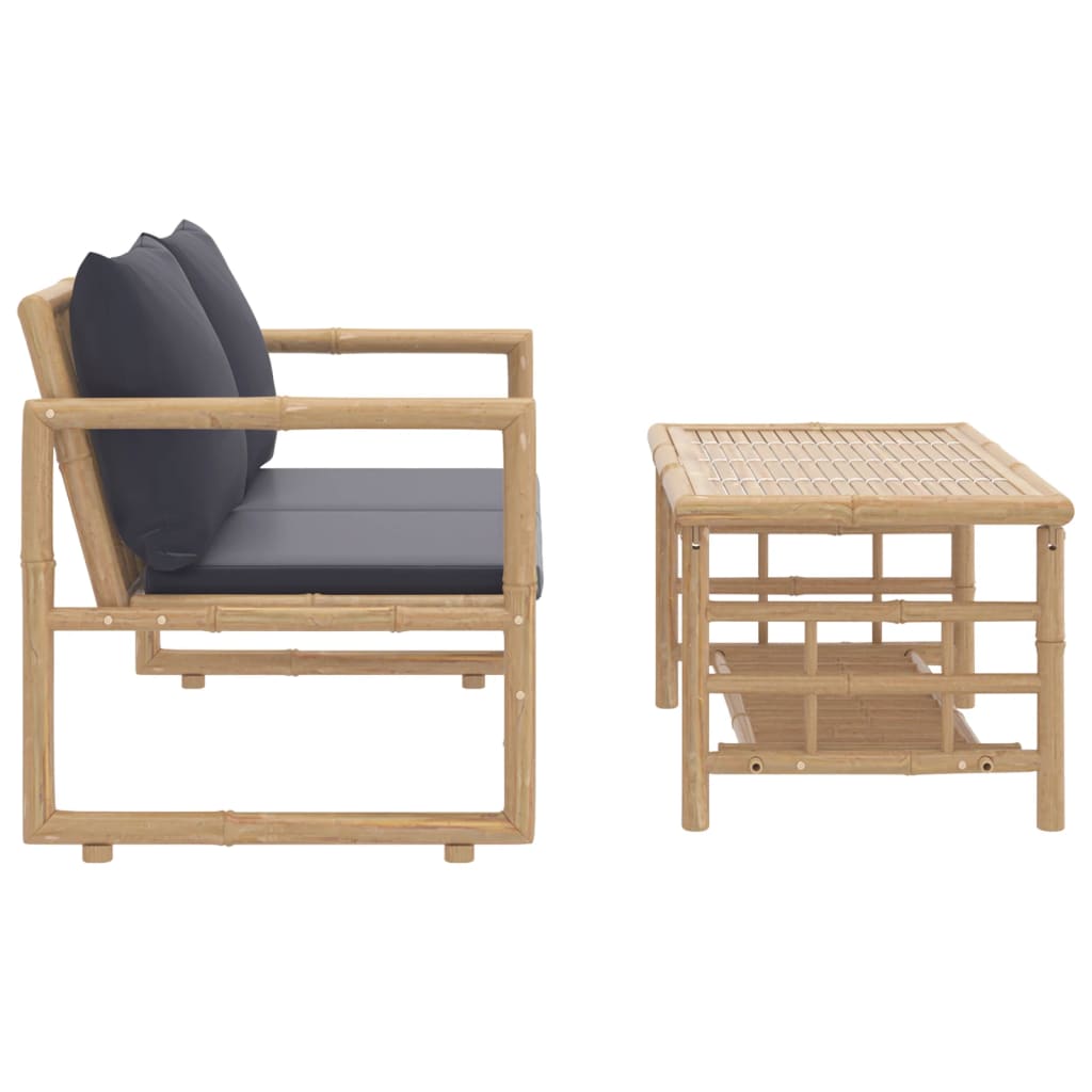 Garden Lounge Set Dark Grey Bamboo, Polyester Medium