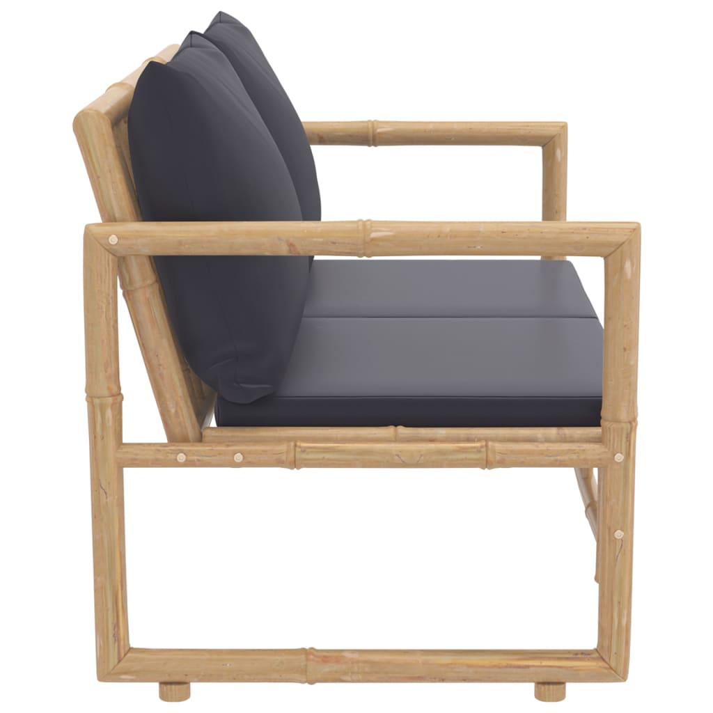 Garden Lounge Set Dark Grey Bamboo, Polyester Medium