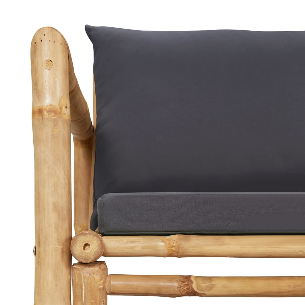 Garden Lounge Set Dark Grey Bamboo, Polyester Medium