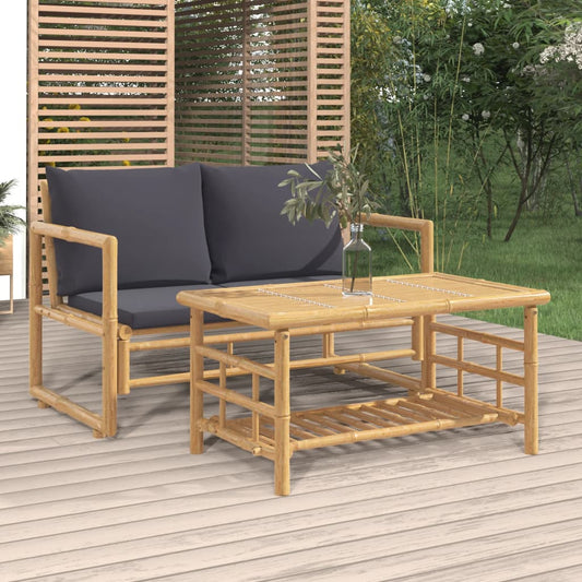 Garden Lounge Set Dark Grey Bamboo, Polyester Medium