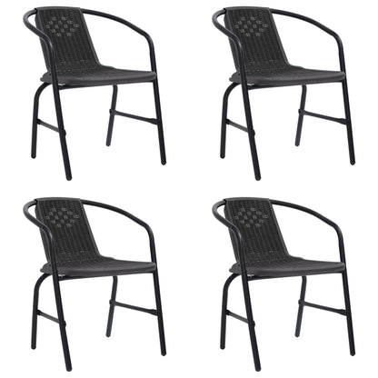 Garden Chair Set of 4 Black Plastic rattan Standard Stackable