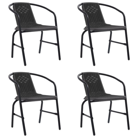 Garden Chair Set of 4 Black Plastic rattan Standard Stackable