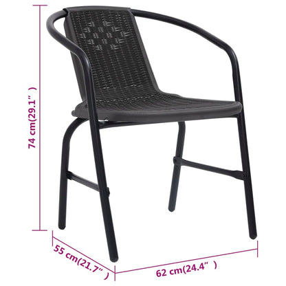 Garden Chair Set of 4 Black Plastic rattan Standard Stackable