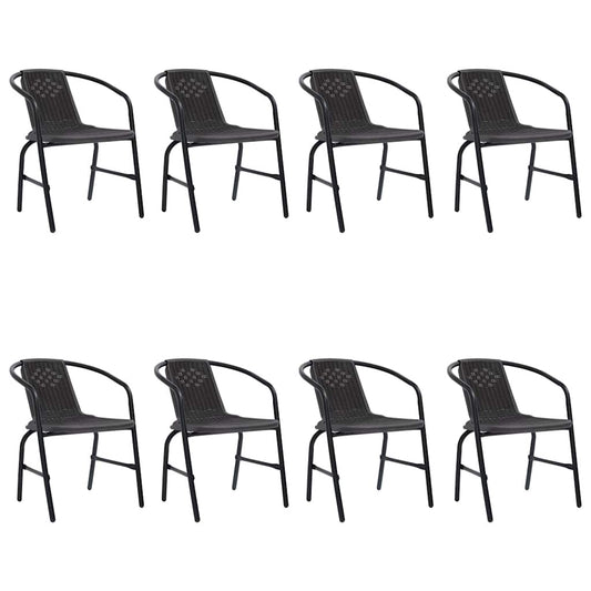Garden Chair Set of 8 Black Plastic rattan, steel Stackable