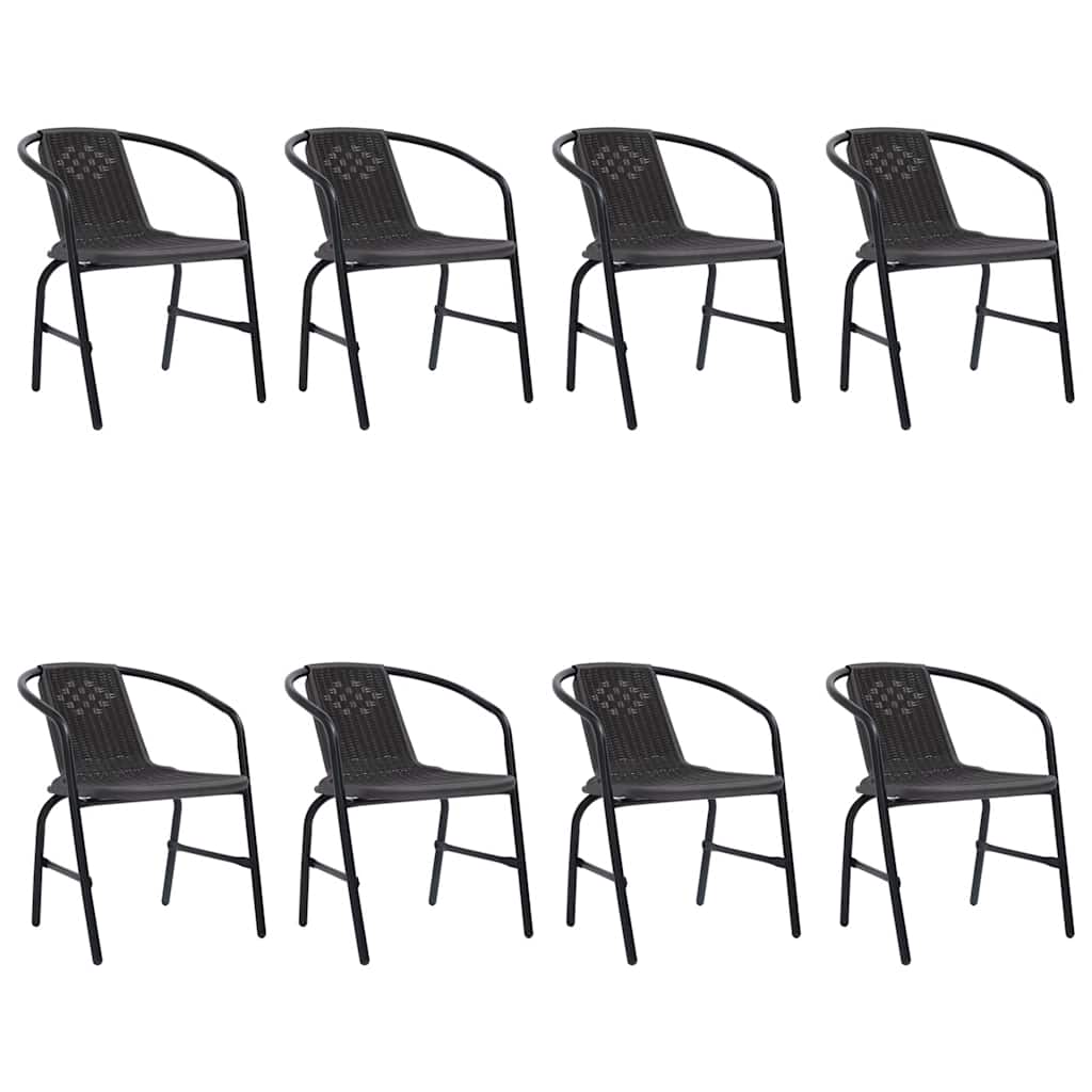 Garden Chair Set of 8 Black Plastic rattan, steel Stackable