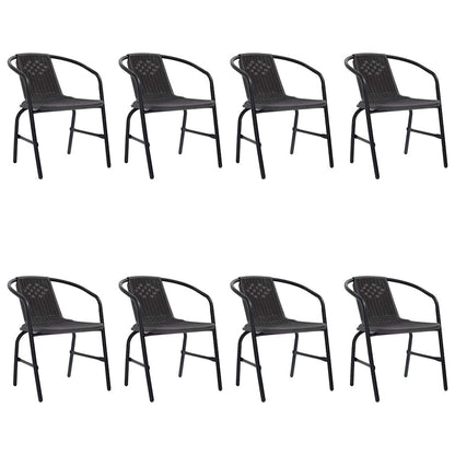 Garden Chair Set of 8 Black Plastic rattan, steel Stackable