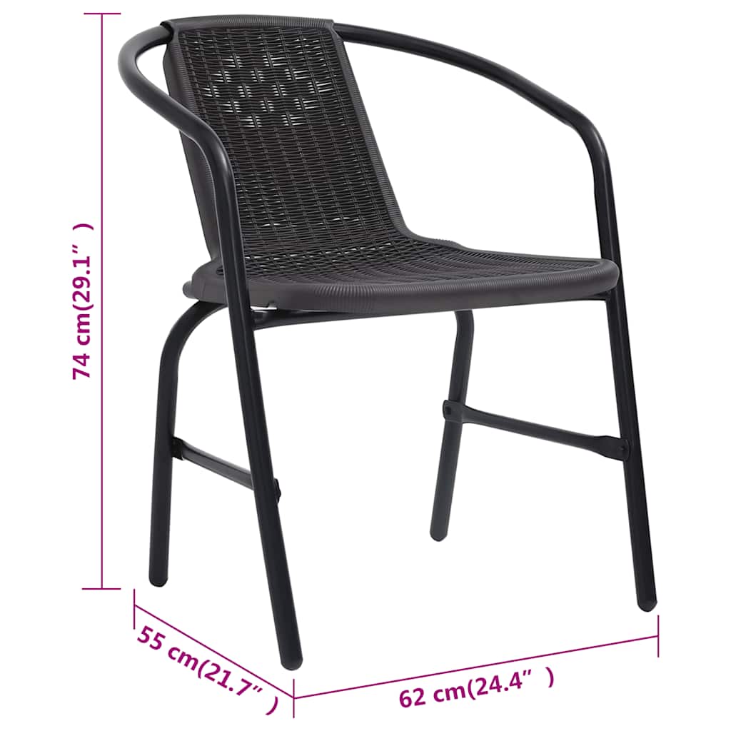 Garden Chair Set of 8 Black Plastic rattan, steel Stackable