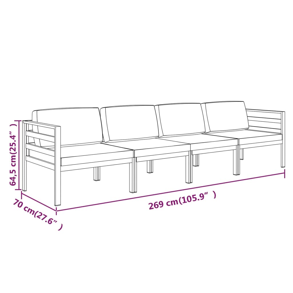 Garden Lounge Set Anthracite Aluminum, Polyester Large Modular
