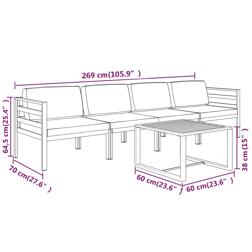Garden Lounge Set Anthracite Aluminum Large Modular