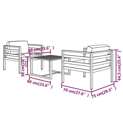Garden Lounge Set Anthracite Aluminum 3 Piece Set Modular