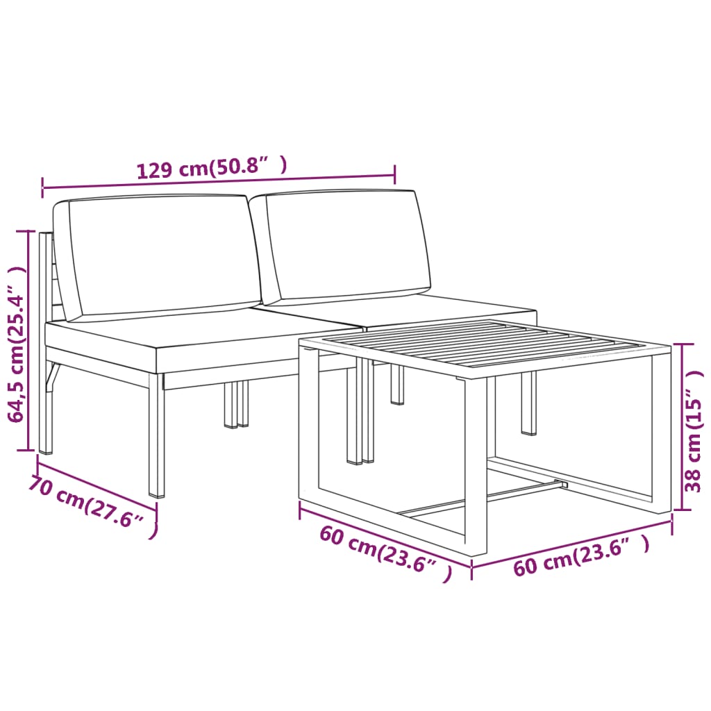 Garden Lounge Set Anthracite Aluminum 2-seater Modular