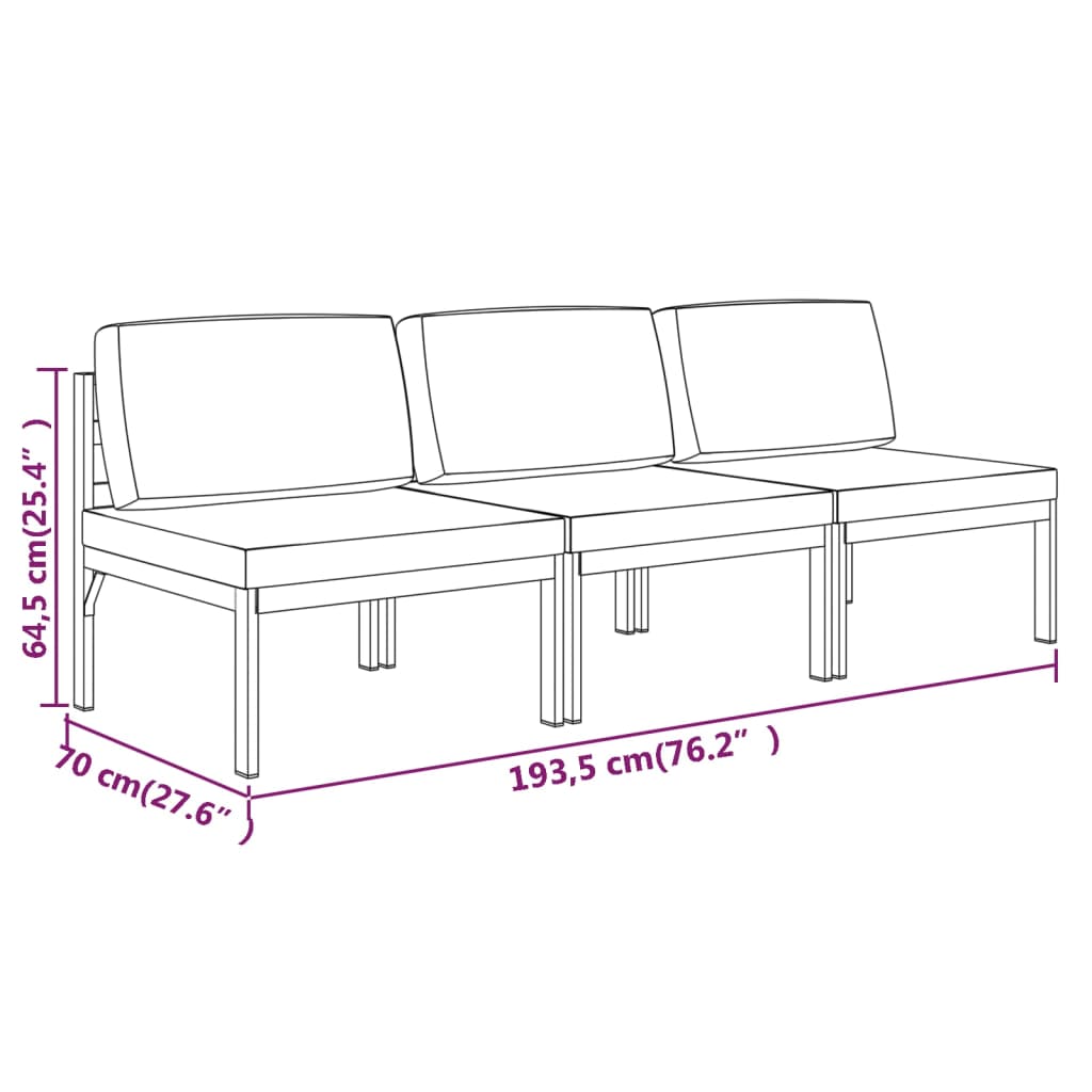3-seater Garden Sofa Anthracite Aluminum and Polyester Medium