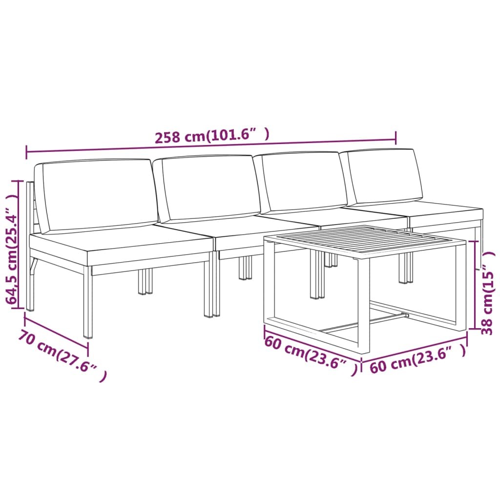 Garden Lounge Set Anthracite Aluminum, 100% polyester Large