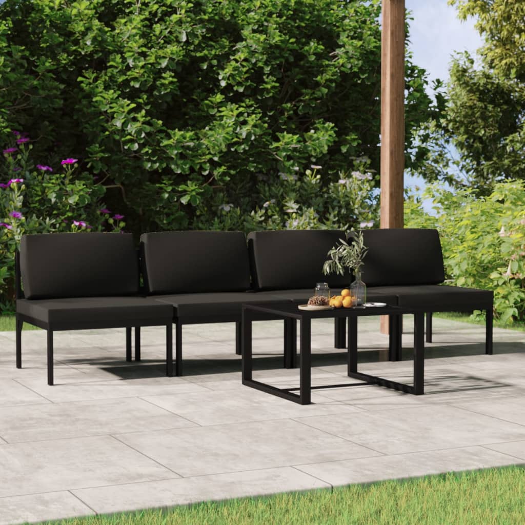 Garden Lounge Set Anthracite Aluminum, 100% polyester Large