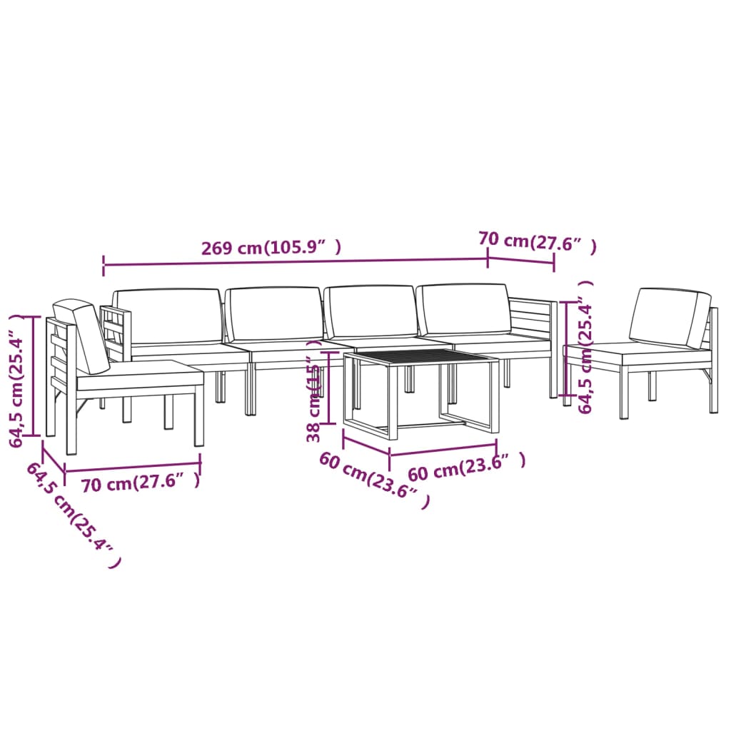 Garden Lounge Set Anthracite Aluminium, 100% Polyester Large