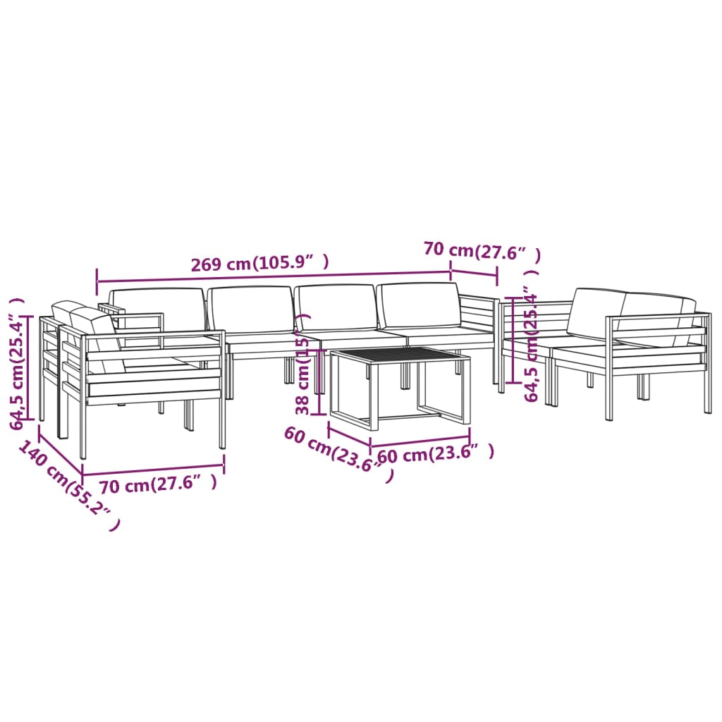 Garden Lounge Set Anthracite Aluminum Large Modular